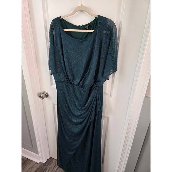 SNLY Short Sleeve Green Glitter Mesh Evening Gown Dress Size 18W - Picture 8 of 11